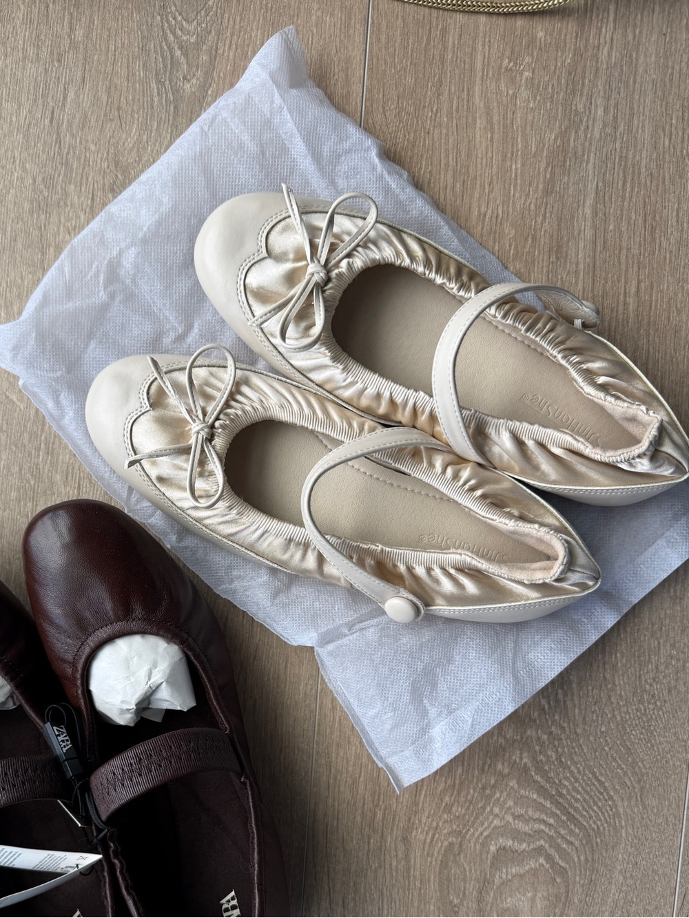 Cute Cream Satin Ballet Flats with Bow